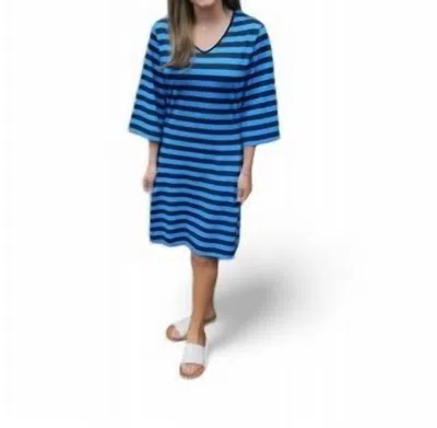 Erma’s Closet Gameday V-neck Dress In Blue And Black Stripe In Multi