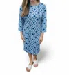 Erma’s Closet Geo Print Dress In Blue/khaki In Multi