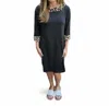 Erma’s Closet Leopard Trim Dress In Black In Grey