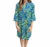Erma’s Closet Swirl Print Dress In Blue, Green And Yellow In Multi