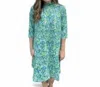 Erma’s Closet Swirl Print Moc Neck Dress In Blue/green In Multi