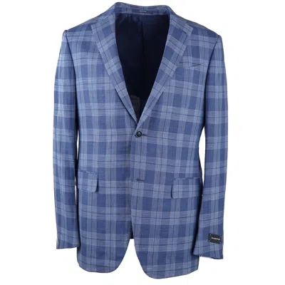 Pre-owned Ermenegildo Zegna $2695  Blue Check Wool-linen-silk Sport Coat 44 R