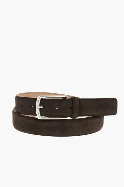 Ermenegildo Zegna 40mm Suede Leather Solid Color Belt In Black