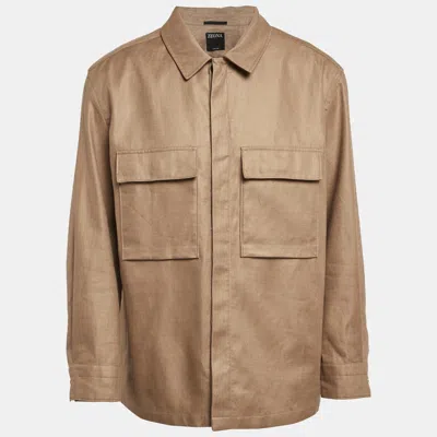 Pre-owned Ermenegildo Zegna Beige Linen Oversized Shirt Xxl In Sand