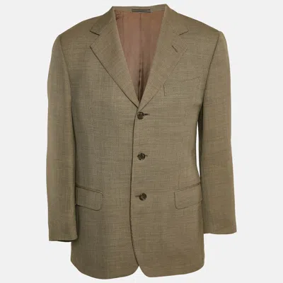 Pre-owned Ermenegildo Zegna Beige Patterned Cotton Blend Single Breasted Blazer L In Sand