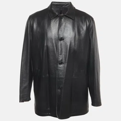 Pre-owned Ermenegildo Zegna Black Leather Button Up Jacket L