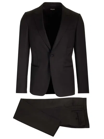 Ermenegildo Zegna Black Solid Wool And Mohair Tailored Evening Suit Dresses Black