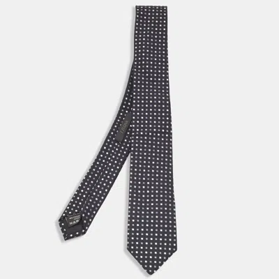 Pre-owned Ermenegildo Zegna Black Square Pattern Silk Skinny Tie