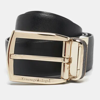Pre-owned Ermenegildo Zegna Black/brown Leather Buckle Reversible Belt