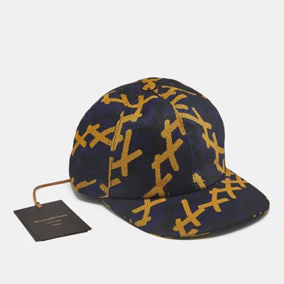 Pre-owned Ermenegildo Zegna Blue Crest Print Technical Mesh Baseball Cap L