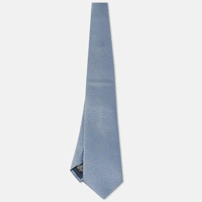 Pre-owned Ermenegildo Zegna Blue Geometric Pattern Silk Tie