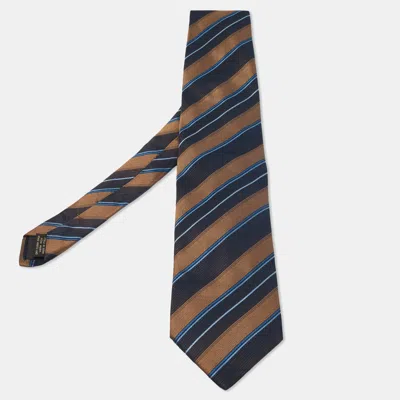Pre-owned Ermenegildo Zegna Brown & Navy Blue Diagonal Striped Silk Tie