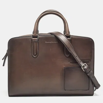 Pre-owned Ermenegildo Zegna Brown Ombre Leather Briefcase Bag