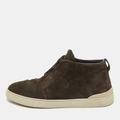 Pre-owned Ermenegildo Zegna Brown Suede Triple Stitch High Top Sneakers Size 43.5