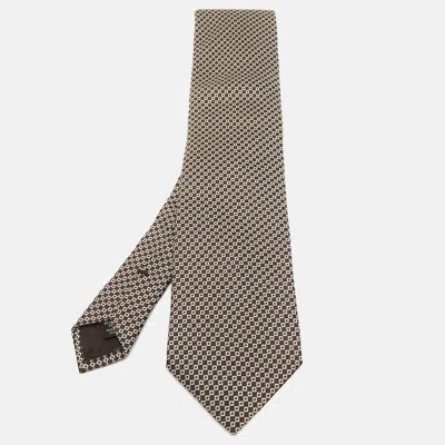 Pre-owned Ermenegildo Zegna Brown/white Square Pattern Jacquard Silk Tie