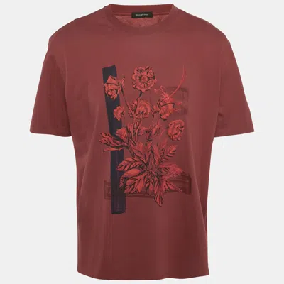 Pre-owned Ermenegildo Zegna Burgundy Floral Print Cotton Crew Neck T-shirt Xxl
