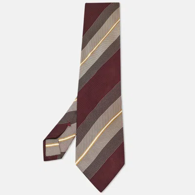 Pre-owned Ermenegildo Zegna Burgundy Striped Silk Traditional Tie