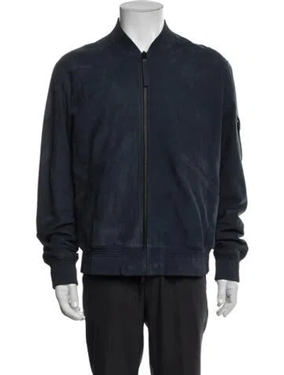 Pre-owned Ermenegildo Zegna Calf Leather Bomber Jacket In Blue