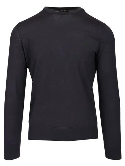 Ermenegildo Zegna Cashmere And Silk Crewneck Sweater Knitwear Blue