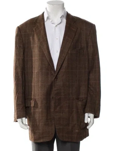 Pre-owned Ermenegildo Zegna Cashmere Plaid Print Blazer In Brown