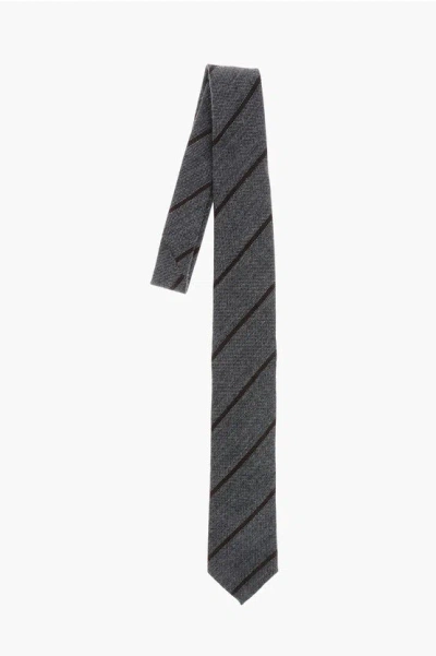 Ermenegildo Zegna Cashmere Tie With Oblique Stripe Motif Grösse Unica