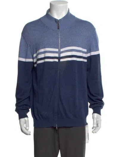 Pre-owned Ermenegildo Zegna Colorblock Pattern Mock Neck Cardigan In Blue