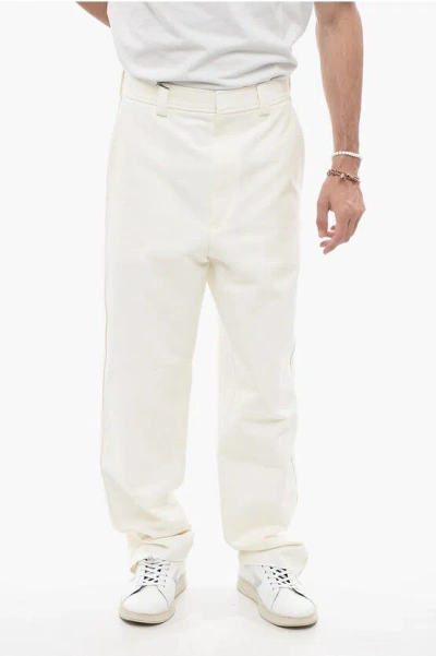 Ermenegildo Zegna Cotton Blend Chinos Trousers With Hidden Closure In White