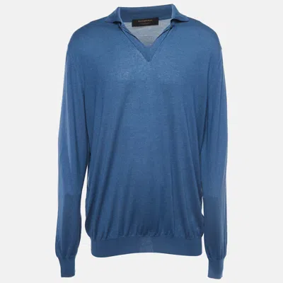 Pre-owned Ermenegildo Zegna Couture Blue Cashmere Knit Polo T-shirt 3xl