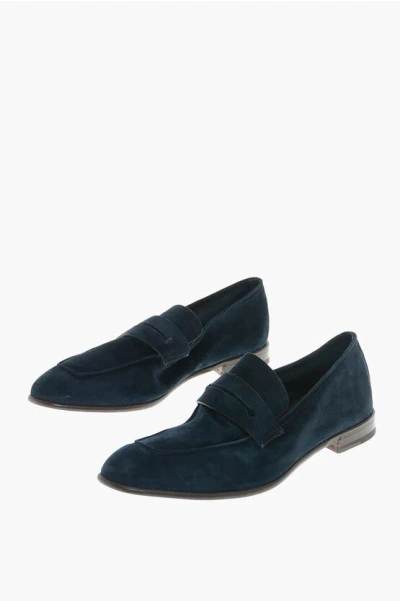 Ermenegildo Zegna Cuir Sole L'asola Suede Penny Loafers In White