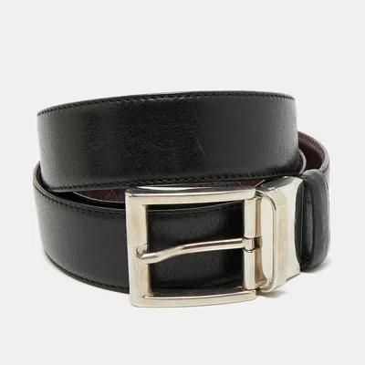 Pre-owned Ermenegildo Zegna Cut To Size Reversible Buckle Belt Black/burgundy Leather