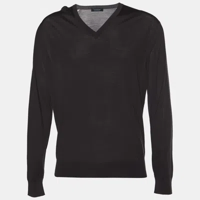 Pre-owned Ermenegildo Zegna Dark Brown Wool Knit V-neck T-shirt Xl
