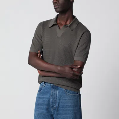 Ermenegildo Zegna Dark Taupe Cotton Knit Polo In Gray