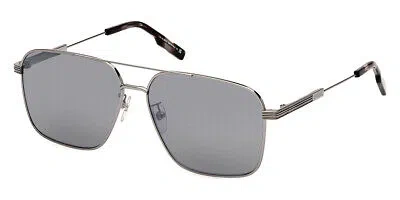 Pre-owned Ermenegildo Zegna Ez0224-d Sunglasses Shiny Light Ruthenium Smoke Mirrored 60mm