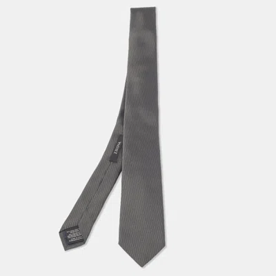 Pre-owned Ermenegildo Zegna Grey Striped Silk Skinny Tie In Gray