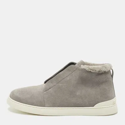 Pre-owned Ermenegildo Zegna Grey Suede Triple Stitch High Top Sneakers Size 45 In Gray
