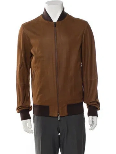 Pre-owned Ermenegildo Zegna Lambskin Bomber Jacket In Brown