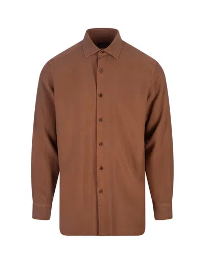 Ermenegildo Zegna Long Sleeved Buttoned Shirt In Brown