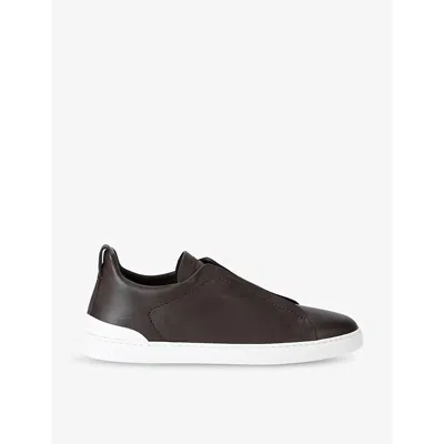Ermenegildo Zegna Mens Brown Triple Stitch Panelled Leather Low-top Trainers