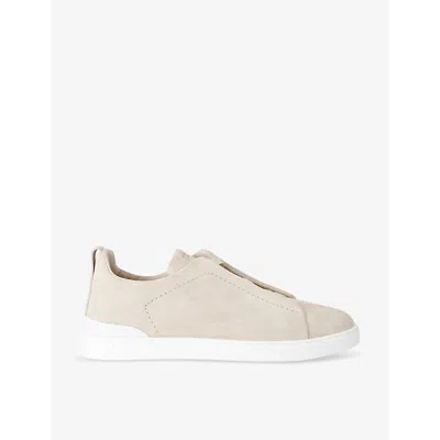 Ermenegildo Zegna Mens Cream Triple Stitch Panelled Suede Low-top Trainers