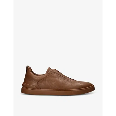 Ermenegildo Zegna Mens Tan Tripe Stitch Leather Low-top Trainers