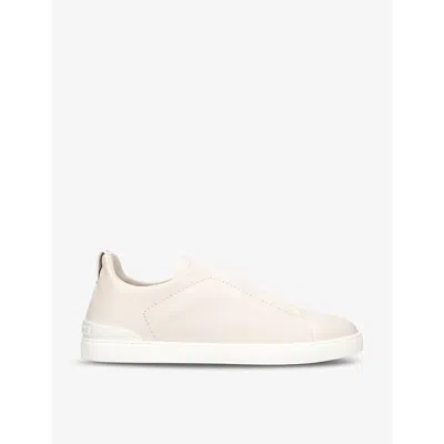 Ermenegildo Zegna Mens White X3 Stitch Leather Low-top Trainer