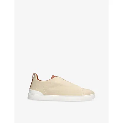 Ermenegildo Zegna Mens  Triple Stitch Denim Low-top Trainers In Beige