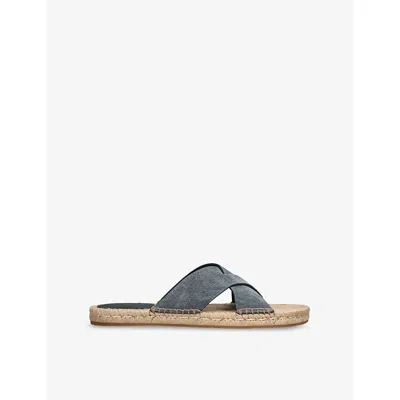 Ermenegildo Zegna Mens Blue Cross-over Suede Espadrille Flat Sandals Eur 41 / 7 Uk In Gray