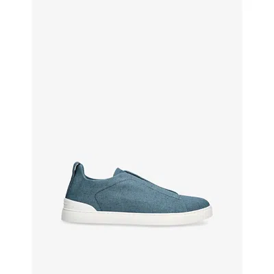Ermenegildo Zegna Mens  Triple-stitch Woven Low-top Trainers In Blue