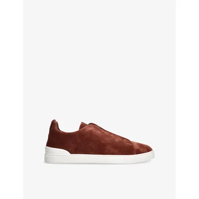 Ermenegildo Zegna Mens  Triple-stitch Suede Low-top Trainers In Brown/oth