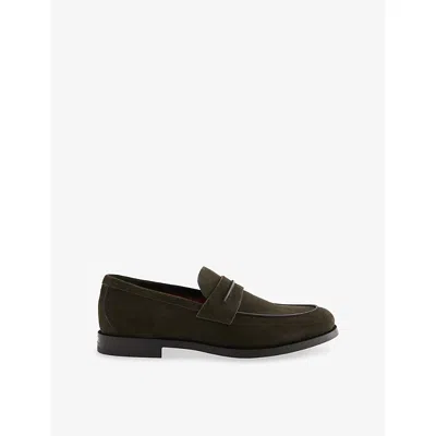 Ermenegildo Zegna Mens Classic Suede Moccassin Loafers Khaki Eur 44 / 10 Uk In Green
