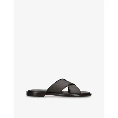 Ermenegildo Zegna Mens Dark Brown Crossover-strap Leather Flat Sandals Eur 45 / 11 Uk