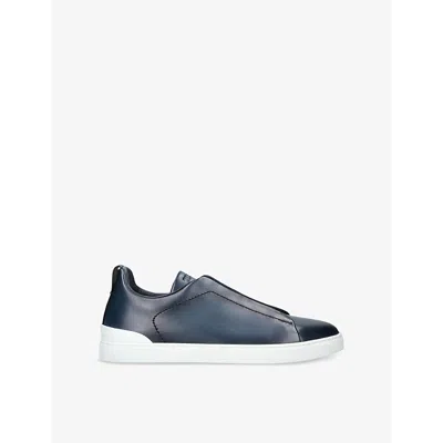 Ermenegildo Zegna Mens Navy Triple-stitch Low-top Leather Trainers