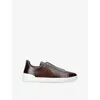 Ermenegildo Zegna Mens Dark Brown Triple Stitch Panelled Leather Low-top Trainers In Dark Brown