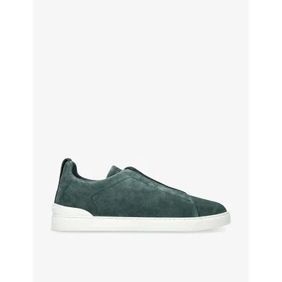 Ermenegildo Zegna Mens Blue Other Triple Stitch Suede-leather Low-top Trainers